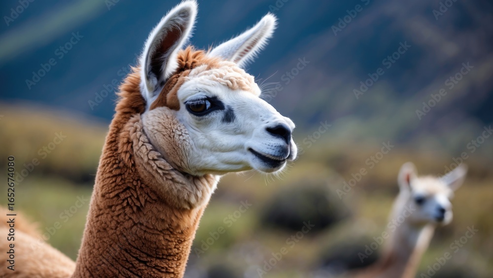 Obraz premium Profile view of a llama facing right against a blurred background