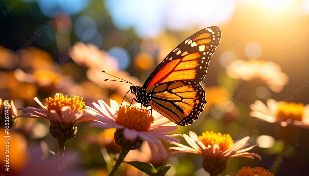 Obraz premium Butterfly on a Daisy in Golden Light Nature's Beauty Captured