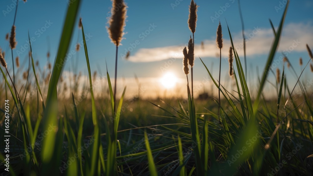 Fototapeta premium Profile of reed plants with soft focus
