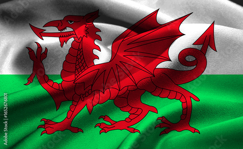 Vibrant red dragon waving proudly on the Welsh flag