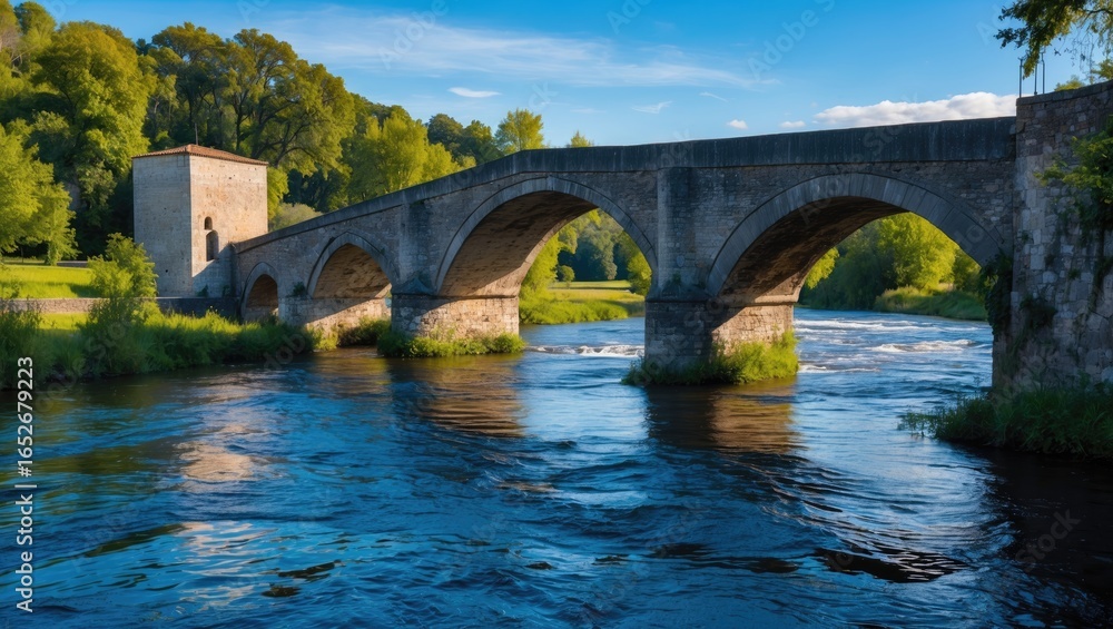 Fototapeta premium Vintage bridge crossing a river in a charming city