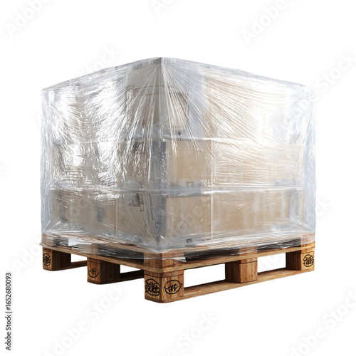 Pallet Wrapped in Plastic Isolated on Transparent Background