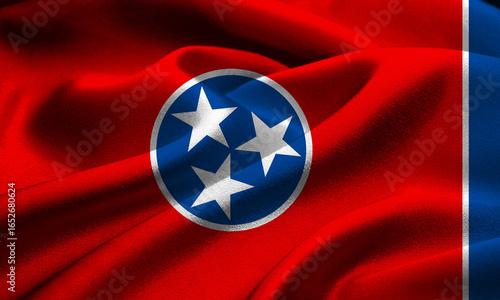 Colorful fabric waves of the Tennessee state flag captured in sunlight