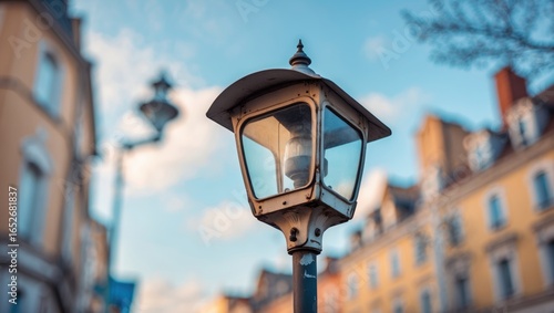 Fototapeta Naklejka Na Ścianę i Meble -  Close-up image of an antique small streetlight against a vague background