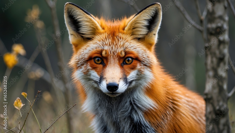 Fototapeta premium A black-furred red fox engaging in eye contact
