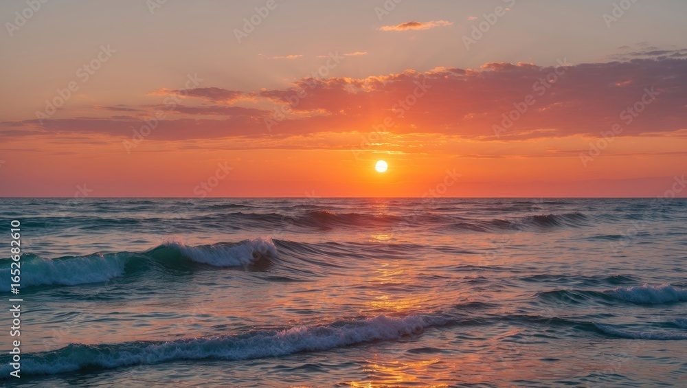 Obraz premium Breathtaking sunset painting the horizon in warm hues