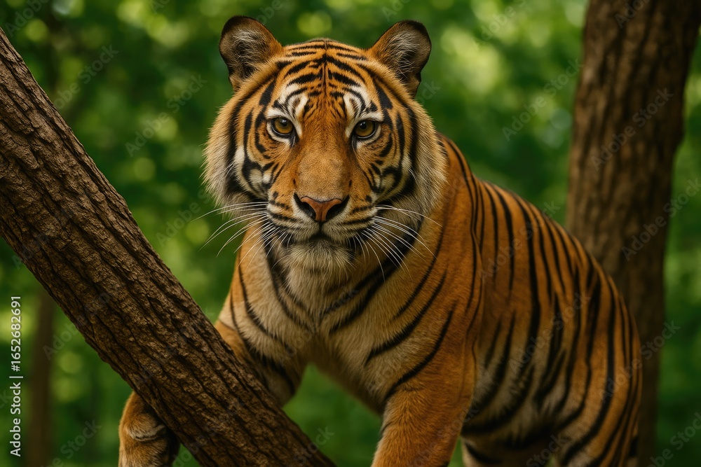 Obraz premium Close-up of a big cat resting on a tree