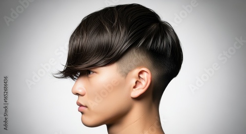 Wallpaper Mural Stylish Asian Man with Modern Undercut Hairstyle on Gray Background Torontodigital.ca