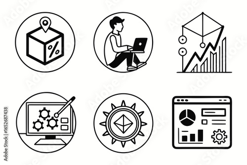 Set of business and finance icons isolated on white background in line style