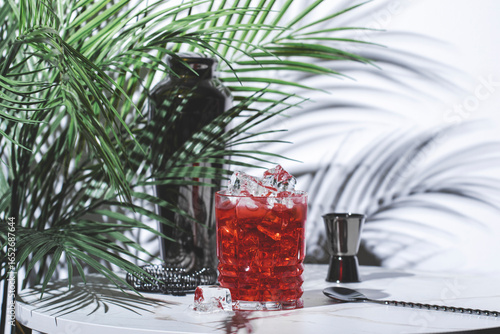 Murais de parede Sin cyn alcoholic cocktail drink with scotch whiskey, vermouth and liqueur with