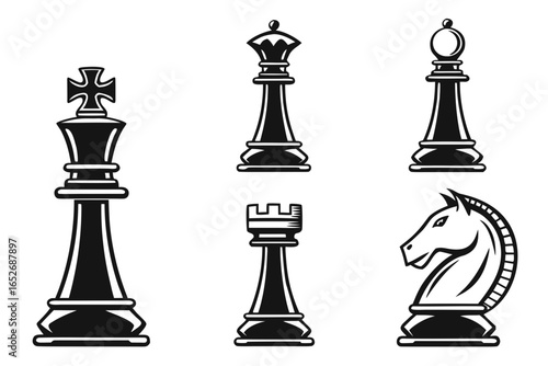 Chess pieces icons isolated on white background