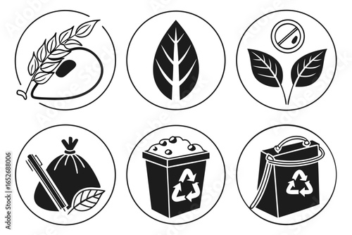 Collection of ecology and organic product icons isolated on white background