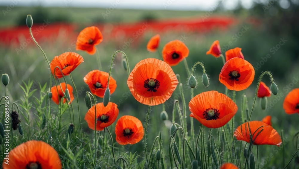 Obraz premium Vivid Crimson Poppies Display