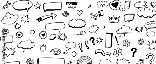 seamless pattern with hand drawn arrows and speech bobble