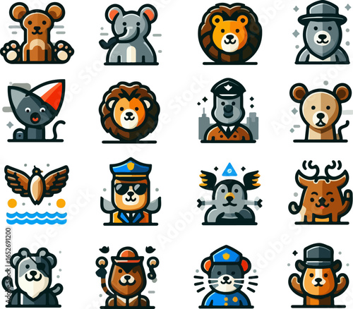 Vector sketch illustration image design collection of cute animal symbols icons, cool, modern abstract models for decoration