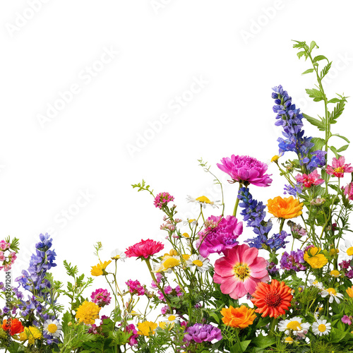 Vibrant wildflowers corner border, garden, spring