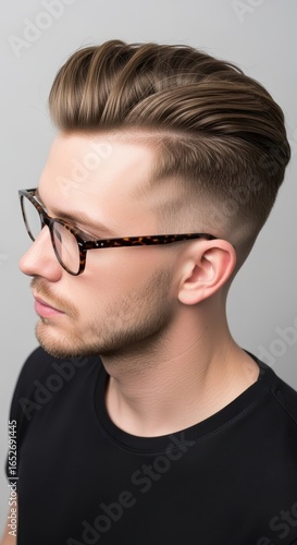 Wallpaper Mural Close-up portrait of a stylish young man with a modern faded haircut and fashionable glasses, showcasing contemporary male grooming trends. Torontodigital.ca