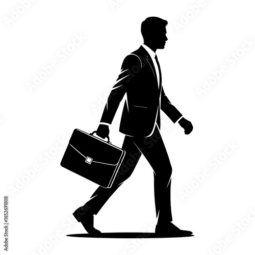 business man silhouette vector art walking with briefcase in black and white for professional desig