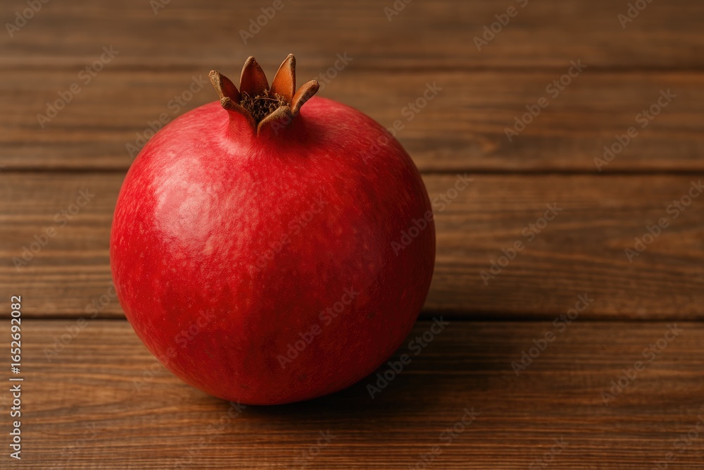 Juicy pomegranate seeds displayed on a textured wooden table Juicy pomegranate seeds displayed on a textured wooden table
