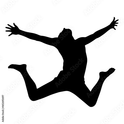 person leaping into the air silhouette vector in black and white for celebration and freedom design