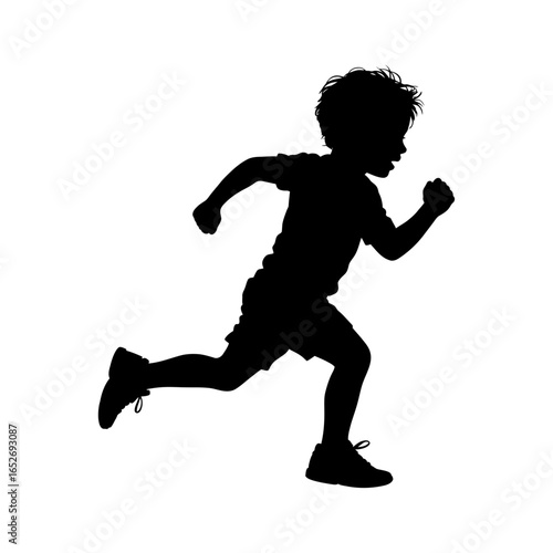 child running energetically silhouette vector in black and white for fitness and playfulness design