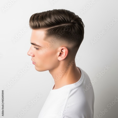 Wallpaper Mural A modern men's haircut with a clean fade and stylish side part, a men's grooming and fashion concept. Torontodigital.ca