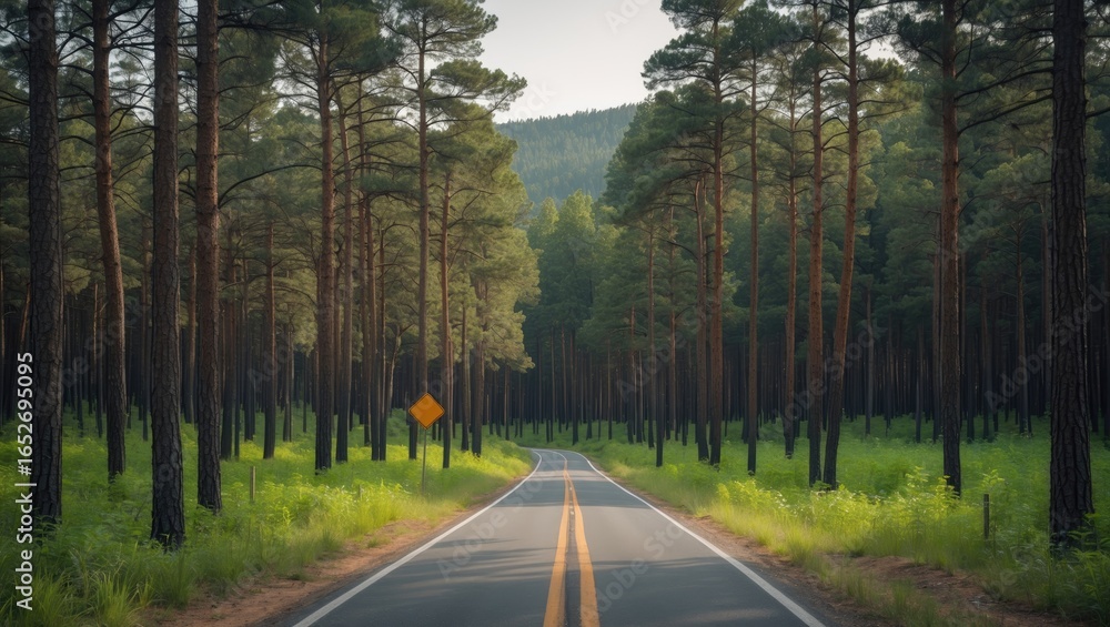 Fototapeta premium Path through pine forest aimed at forest fire control