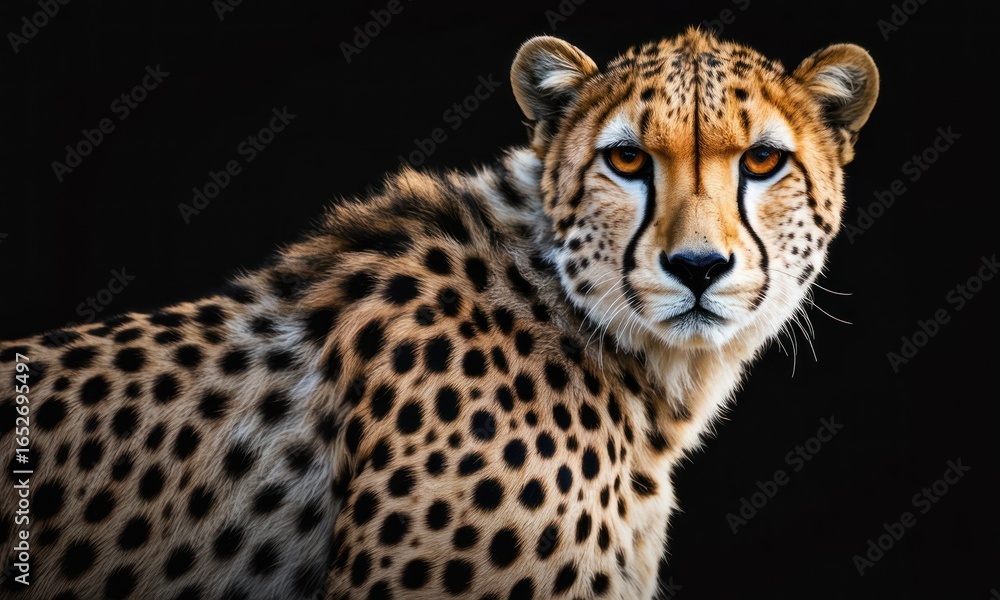 Fototapeta premium Close-up of a cheetah, back-lit against black background