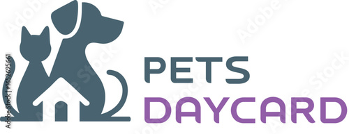 Pet Care Logo Design with Dog and Cat in Heart Shape