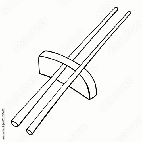 Elegant ceramic chopstick rest in unique curved form with copy space for dinner setting and asian cuisine theme