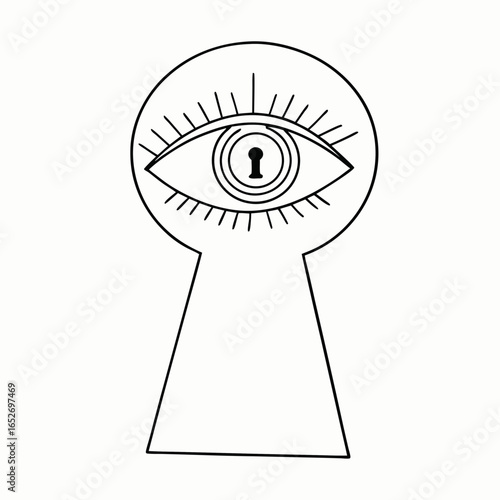Eye illustration with keyhole symbolizing security and visibility for privacy awareness with copy space