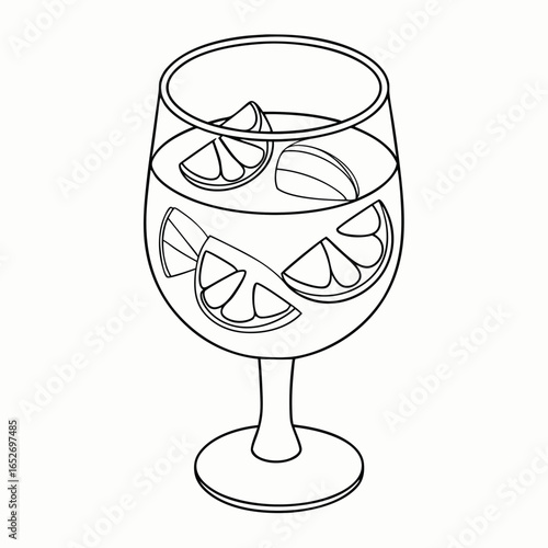 Refreshing sangria glass with fresh fruit slices and copy space for summer party and beverage enjoyment