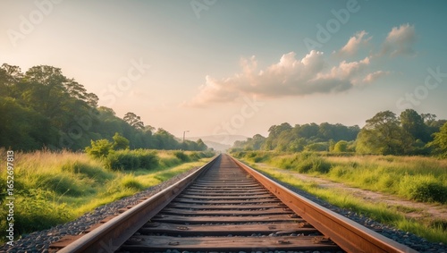 Beautiful Train Tracks Running Through a Quaint Village