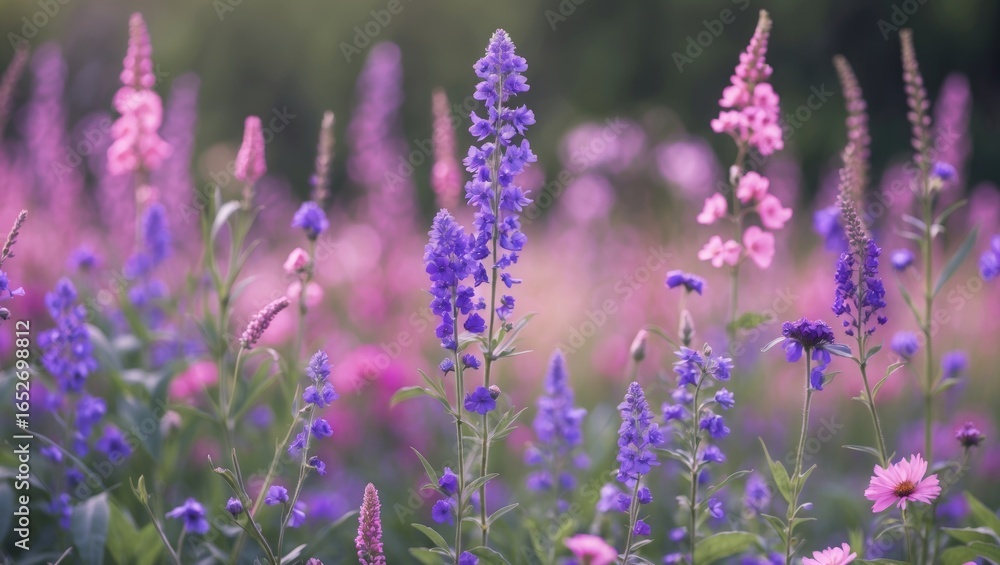 Obraz premium Colorful wildflowers in shades of pink and purple