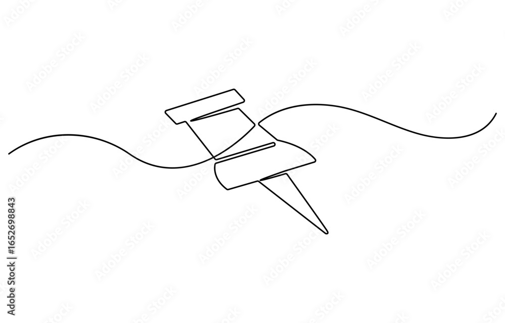 Obraz premium Continuous one line drawing of Push pin. Single line drawing illustration of Paper pin. Pin icon concept vector art. Doodle line illustration.