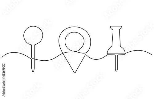 Continuous one line drawing of Push pin. Single line drawing illustration of Paper pin. Pin icon concept vector art. Doodle line illustration.