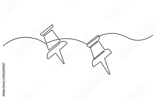 Continuous one line drawing of Push pin. Single line drawing illustration of Paper pin. Pin icon concept vector art. Doodle line illustration.