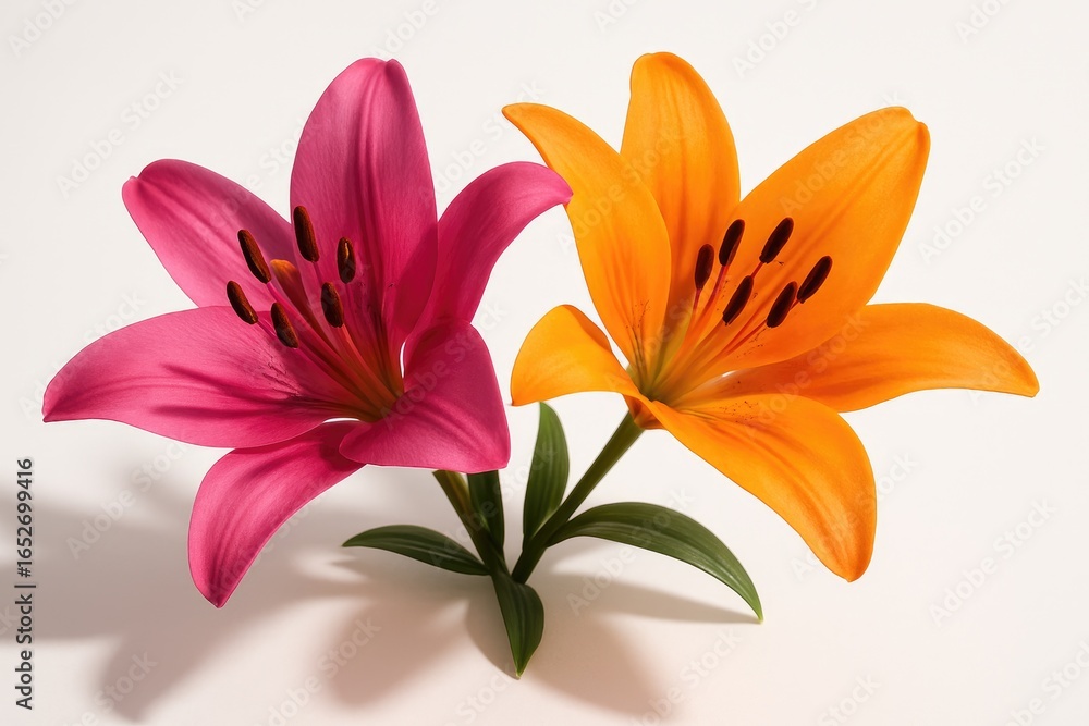Fototapeta premium Colorful pink and orange lilies in full display
