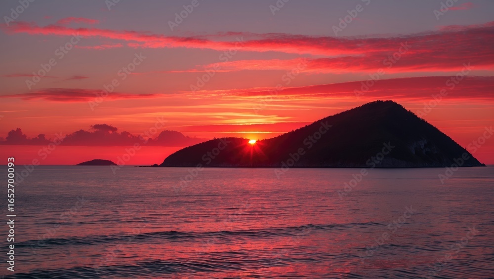 Fototapeta premium Sunset spectacle illuminating a tranquil island scene