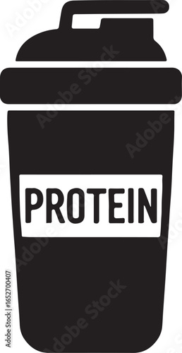 Protein shake bottle silhouette icon, ideal for fitness design, gym branding, nutrition labels, and health projects.