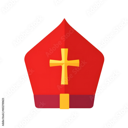 Red bishop's mitre with golden cross symbolizing faith  