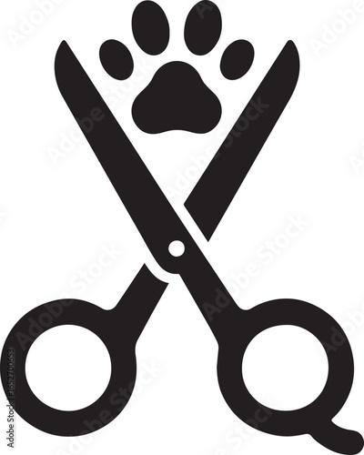 Pet grooming scissors silhouette icon, perfect for pet care design, grooming tools, and salon branding projects.