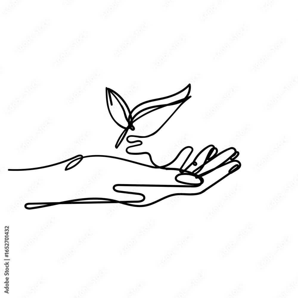 Obraz premium continuous line drawing hand holding leaf illustration