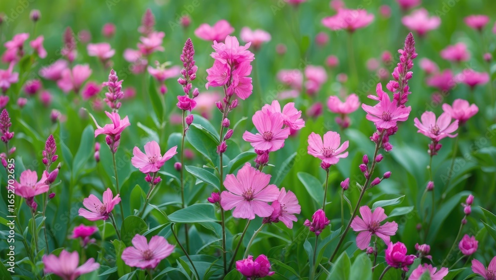 Obraz premium Pink floral display in the grassy landscape