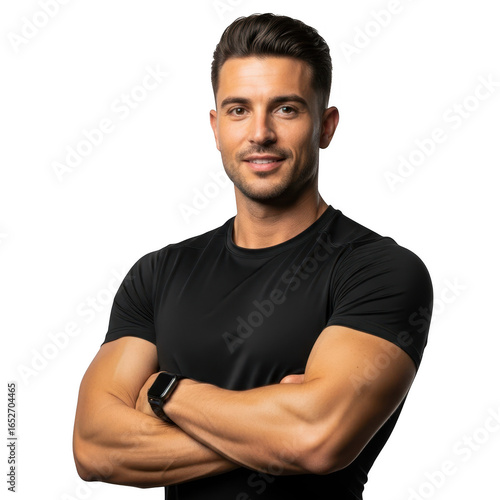 Fit man with crossed arms smiling isolated on transparent background