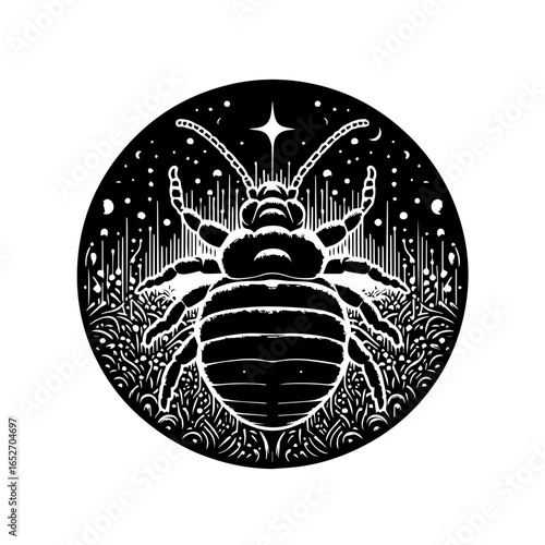 Illustration of a bedbug in a circle isolated on white background