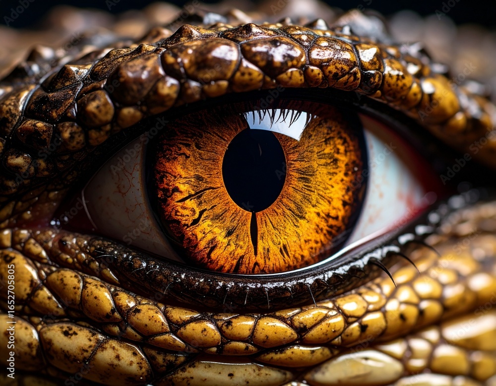 Fototapeta premium Close-up of an Alligator's Eye Captivating Detail of Texture and Color, Wildlife Perspective