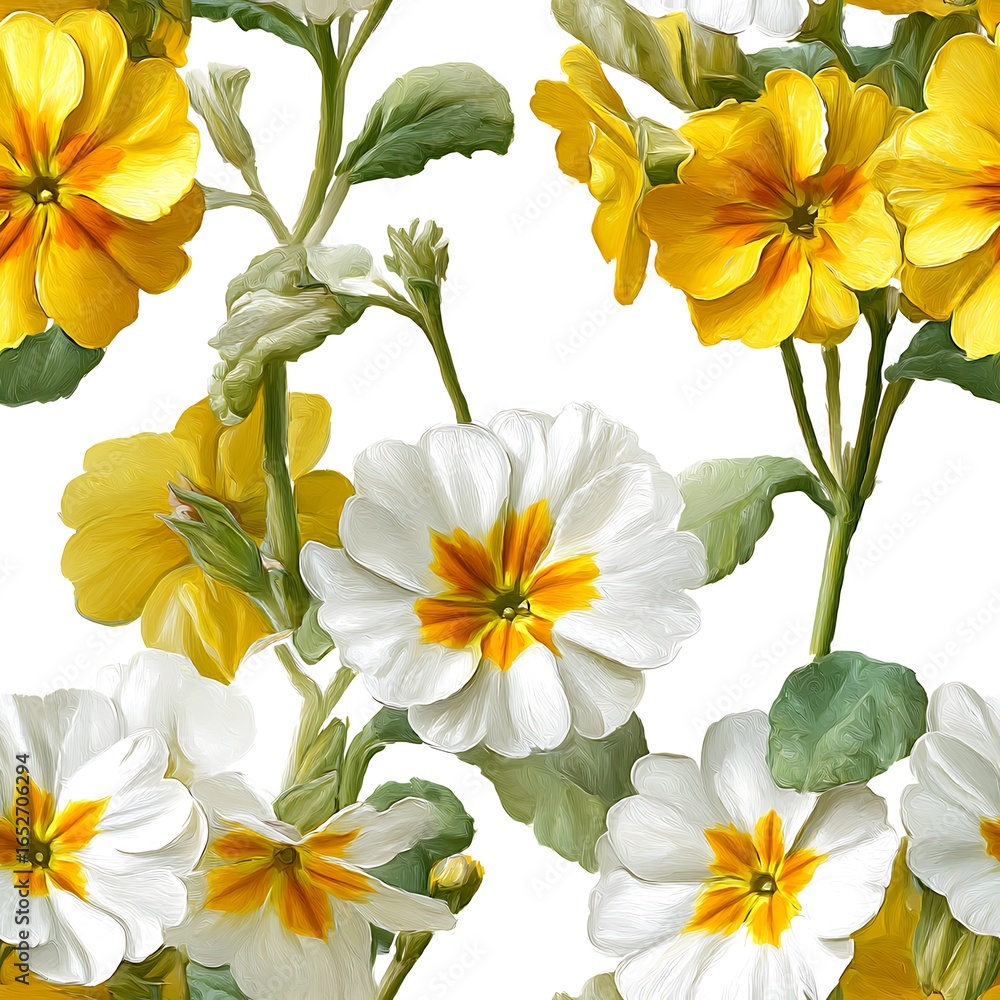 Fototapeta premium Watercolor primrose flowers in yellow and white isolated on white background