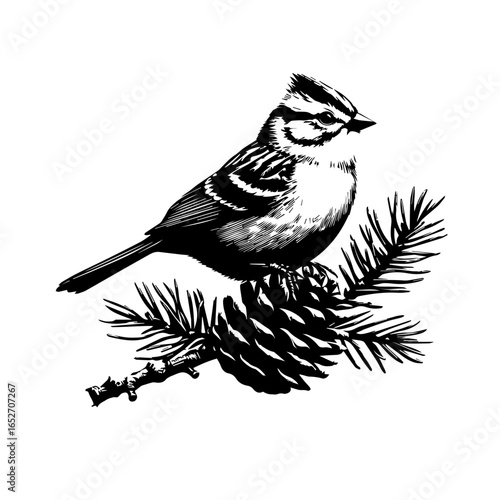 Tit bird isolated on white background in vintage engraving style drawing