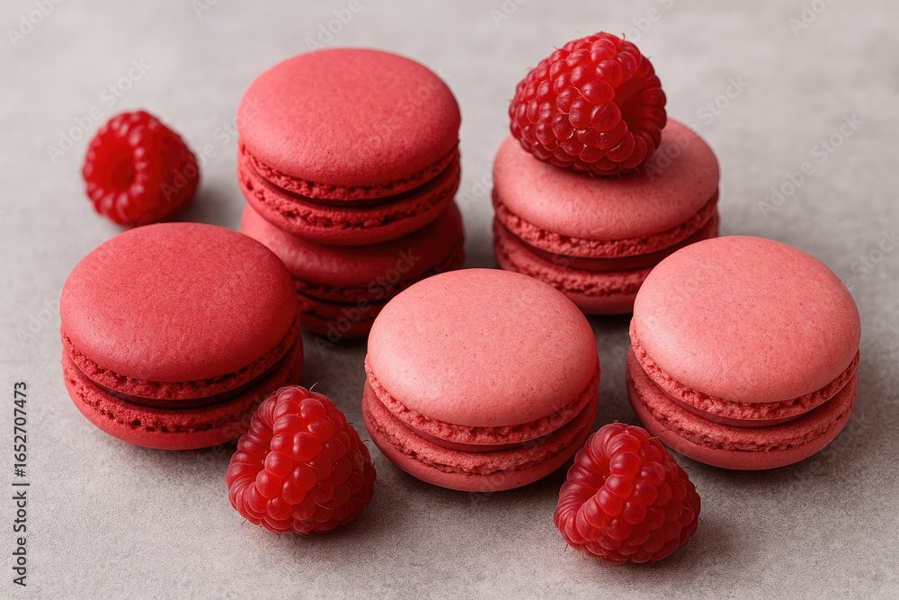 Obraz premium Sweet Raspberry French Pastry with Macaron and Macaroon Varieties